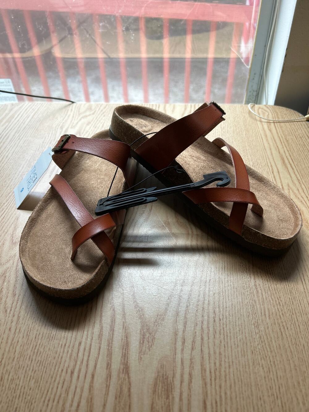 New Women's Time and Tru slip in sandals Brown Leather Look size 9